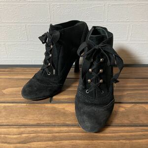 DOLCE & GABBANA Dolce and Gabbana suede race up bootie side-gore black lady's 38 size Italy made Dolce&Gabbana 