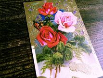 花(5)D19◆薔薇 バラ エンボス アンティークポストカード フランス ドイツ イタリア イギリス ビンテージ _画像7