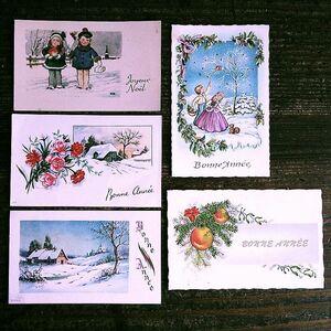 Art hand Auction Set of 5 (4) ◆ S47 Children Girl Flower Antique Mini Card ◆ New Year Christmas France Germany UK Greeting Card, antique, collection, miscellaneous goods, Postcard