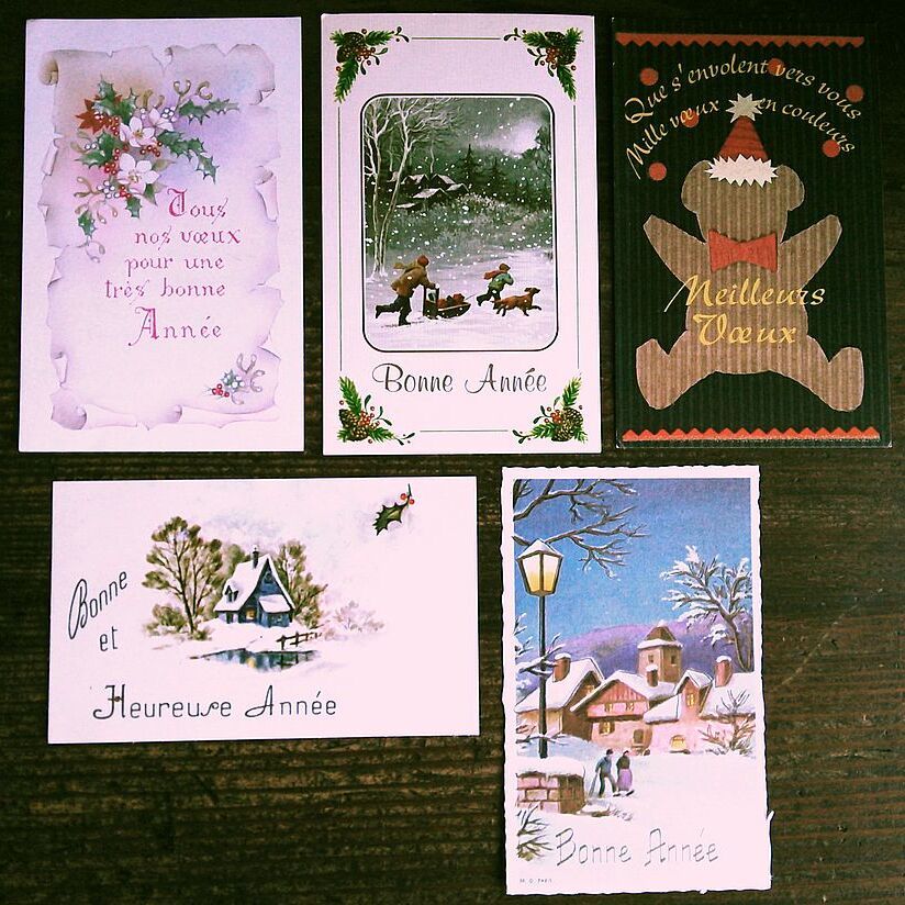 Vintage Grußkarten (7) L71 ◆ 5er Set Neujahr Weihnachten Frankreich Deutschland England Belgien Italien, Antiquität, Sammlung, Verschiedene Waren, Postkarte