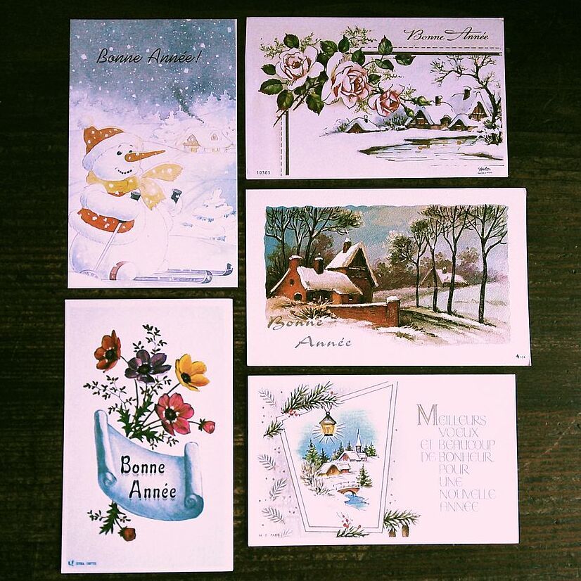 Vintage Greeting Cards (9) L71 ◆ Set of 5 New Year Christmas France Germany England Belgium Italy, antique, collection, miscellaneous goods, Postcard