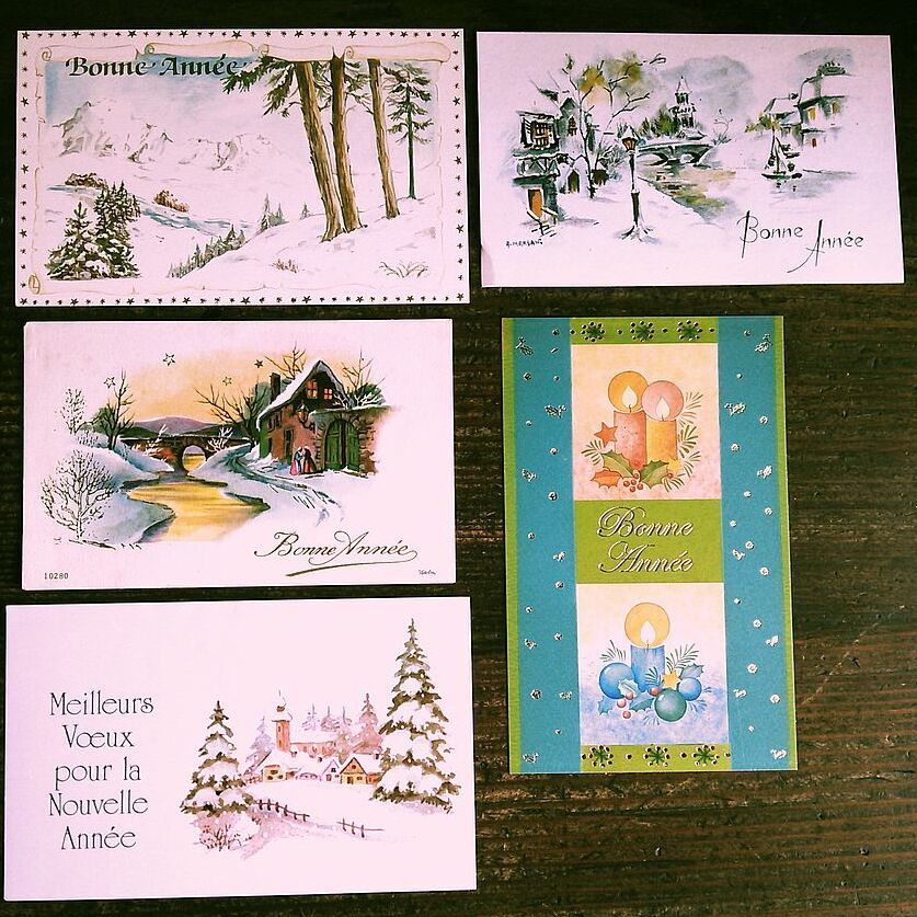 Vintage greeting cards (26) L71 ◆ Set of 5 New Year Christmas France Germany UK Belgium Italy, antique, collection, miscellaneous goods, picture postcard