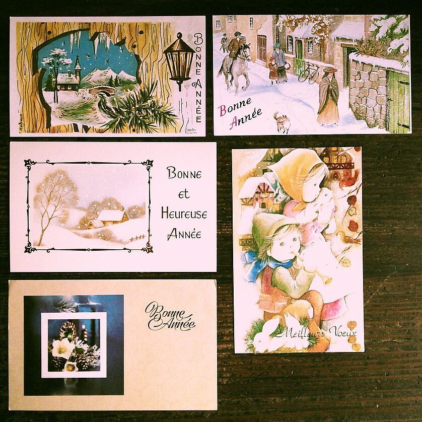 Винтажные поздравительные открытки (24) L71 ◆ Набор из 5 новогодних рождественских открыток Франция Германия Англия Бельгия Италия, античный, коллекция, разные товары, Открытка