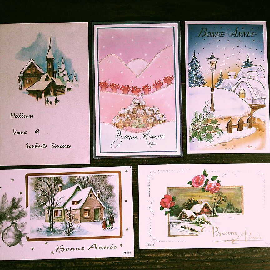 Vintage greeting cards (16) L71 ◆ Set of 5 New Year Christmas France Germany UK Belgium Italy, antique, collection, miscellaneous goods, picture postcard