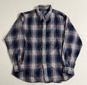 1スタ 入手困難 60s 70s USA製 PENDLETON オンブレチェックシャツ XL ウール100% ボタンダウン 襟芯 ビンテージ vintage