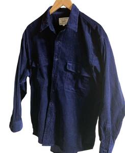 90s コーデュロイシャツ ネイビー フラップポケット長袖シャツ 