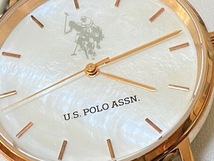 U.S. POLO ASSN. ユーエスポロアッスン 革ベルト 腕時計 文字盤 貝素材 展示未使用品_画像3