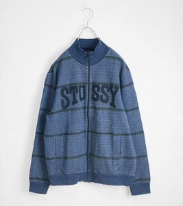 STUSSY ◆ スウェットデニム ブルゾン ネイビー Lサイズ ロゴワッペン ボーダー ジップアップ ジャケット ステューシー ◆MK19