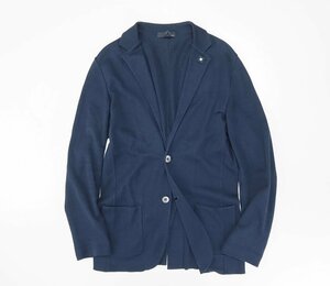 LARDINI ◆ テーラード ニットジャケット ネイビー Sサイズ コットン *ブートニエール付き* イタリア製 ラルディーニ ◆MK11