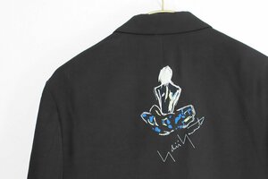 ★美品 Yohji Yamamoto Pour Homme ◆21AW 女優刺繍 テーラードジャケット 黒 サイズ2 ウールギャバ ヨウジヤマモト プールオム ◆69/MK18