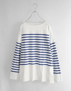 1円～★ CIOTA ◆定番 パネルボーダー シャツ (白/ブルー サイズ8) ボートネック カットソー バスクシャツ 長袖Tシャツ シオタ ◆MK11