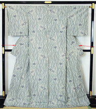 白大島紬 袷のきもの しつけ糸付き未使用 ロング丈 菖蒲の花模様 正絹 11052_画像1