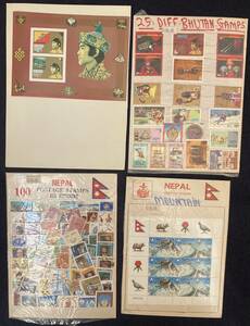 古切手　記念切手パネル4枚　ブータン・ネパール切手　小型シート・切手　約103枚　未開封　フルシート　未使用あり　世界の切手