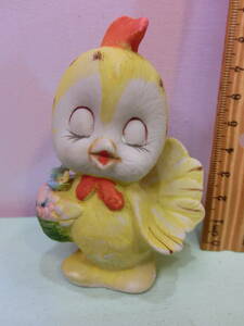 ビンテージ ニワトリ 鶏◆陶器 フィギュア 人形 置物 9cm◆chicken Vintage Figure USA アンティーク ファンタジー チキン雄鶏 昭和レトロ