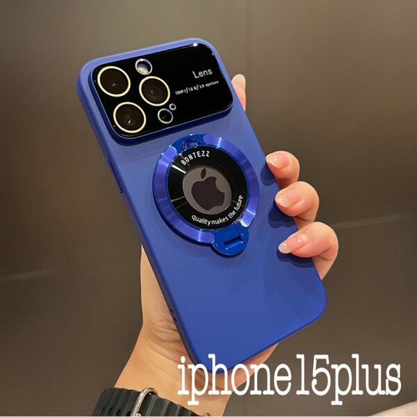 iphone15plus スマホケース レンズ保護カバー TPU リング あお 青 ブルー