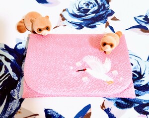  prompt decision new goods Sado limitation pretty embroidery pink mirror attaching pocket tissue case ... is good tsuru crane Sado gold mountain mirror mirror inspection : compact hand-mirror 