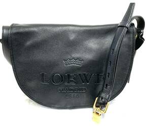 訳ありLOEWE ロエベ レザーブラック ショルダーバッグ 斜め掛け 肩掛け レディース 肩掛け 鞄 レザー欠損部分ありカg