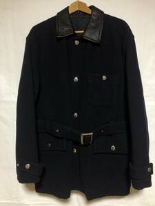 AD1990 COMME des GARCONS HOMME コムデギャルソン　襟レザー　ウール　コート　ジャケット　SIZE M