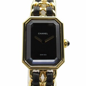 CHANEL Chanel wristwatch Premiere L black group GP( Gold plating ) leather belt used lady's 