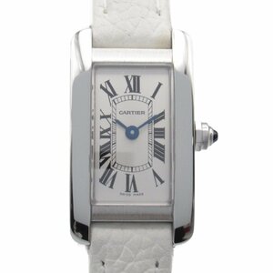 CARTIER カルティエ 腕時計 タンクアメリカンSM シルバー系 レザーベルト WG 中古 レディース