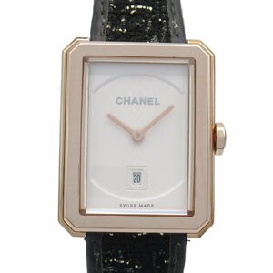 CHANEL シャネル 腕時計 ボーイフレンド ツイーディー ストラップ ホワイト系 レザーベルト ベージュゴールド 中古 レディース