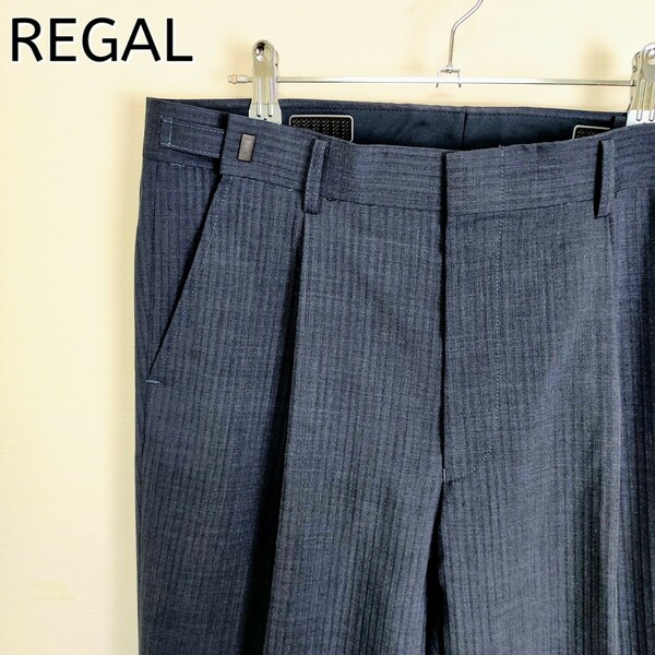 【美品】REGAL リーガル☆メンズ シャドーストライプスラックス／ビジネスパンツ　W88　ダークネイビー　シャツストッパー（滑り止め）