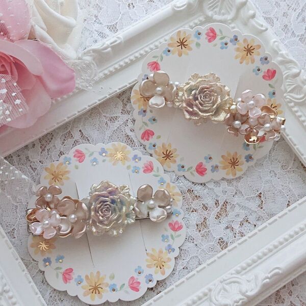 ハンドメイド 薔薇 Rose ローズ お花 フラワー クラシカル ヴィンテージガーリー ヘアクリップ