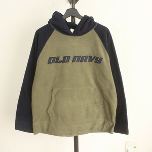 E127 2000年代製 OLDNAVY ロゴ刺繍プリントフリースパーカー■00s XLサイズぐらい 2トーンカラー グリーン シンプル アメカジ 古着 古着卸 