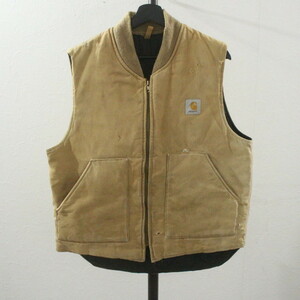 V155 80sビンテージ カーハート CARHARTT ダックベスト USA製■1980年代製 表記Lサイズ 中綿 古着 アメカジ ストリート ベージュ 90s 70s