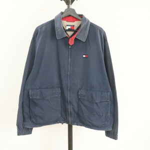 A200 90sビンテージ TOMMYHILFIGER トミーヒルフィガー コットンジャケット■1990年代製 表記Lサイズ ネイビー 古着 アメカジ ストリート