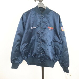 N171 80sビンテージ GAMEsportswear 中綿ナイロンスタジャン USA製■1980年代製 表記XLサイズ ネイビー 刺繍 ワッペン 古着 アメカジ 70s