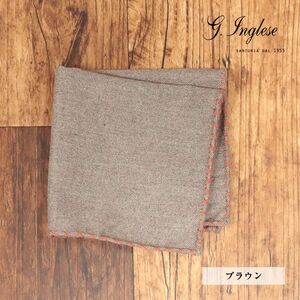 1円/G.Inglese/イタリー製チーフ 微起毛ツイル 無地 ステッチ ハンドメイド お洒落 イタリアブランド 新品/茶色/ブラウン/hb429/