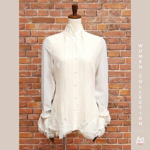 1円/秋冬/ERMANNO SCERVINO/IT44サイズ/訳 シルク 裾レース ブラウス イタリア製 エルマンノシェルビーノ 新品/アイボリー/hz161/