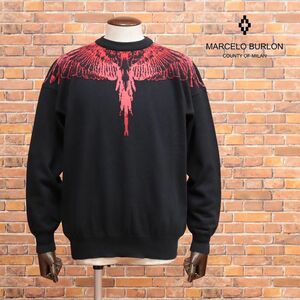 1円/秋冬/MARCELO BURLON/XXSサイズ/丸首ニット CMHE033F22KNI002 ICON WINGS RELAX SLIM CREW カシミヤ混 新品/黒/ブラック/ib412/