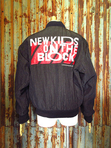 ビンテージ80’s●NEW KIDS ON THE BLOCK刺繍入りナイロンジャケット黒size M●240109k8-m-jk-ot 1980sバンドニューキッズオンザブロック