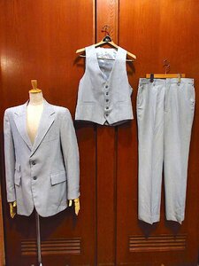 ビンテージ70's●MONTGOMERY WARDストライプ3Bスーツスリーピースグレー●240126c5-m-suit 1970sセットアップメンズブレザー3ピース