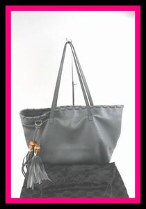 ●GUCCI/グッチ●タッセル フリンジ バンブー●本革 型押し●グレー●レディース トートバッグ●354665●520981●ABランク●