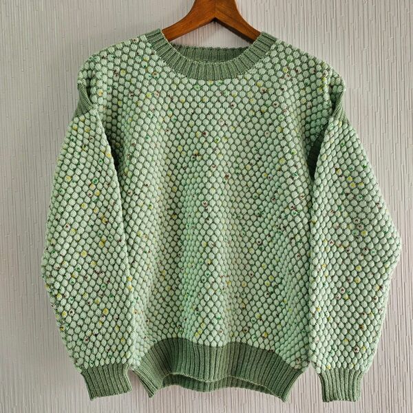 セーター手編み*グリーン、黄緑サイズM
