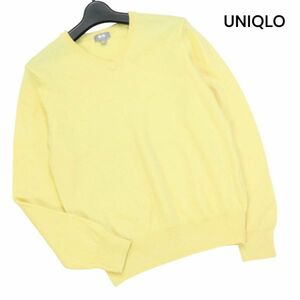 UNIQLO ユニクロ 秋冬 カシミヤ100%★ Vネック ニット セーター Sz.S　メンズ 黄色　K3T01264_C#K