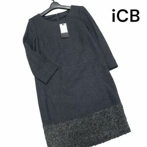 【新品 未使用】 iCB アイシービー 秋冬 切替デザイン♪ 長袖 ノーカラー ウール ジャージー ワンピース Sz.4　レディース　K3T01270_C#E