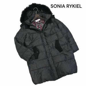 SONIA RYKIEL ソニアリキエル 秋冬 フォックス ファー♪ ボーダー ダウン コート Sz.38　レディース　K3T01282_C#N