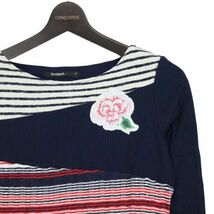 Desigual デシグアル 通年 フラワー ワッペン♪ 7分袖 ボーダー パッチワーク ワンピース ドレス Sz.M　レディース　K3T01287_C#F_画像2