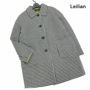 Leilian レリアン 秋冬 ウール100%♪ 千鳥柄 ステンカラー コート Sz.9　レディース 日本製　K3T01308_C#N