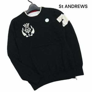 St ANDREWS セントアンドリュース 秋冬 裏地付き♪ 防風 ウール ニット セーター Sz.S　レディース 黒 ゴルフ　K3T01306_C#K