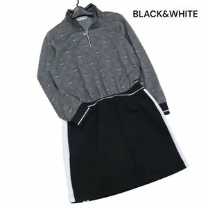 BLACK&WHITE ブラック＆ホワイト 通年 ドッキング♪ 長袖 グレンチェック柄 ポロシャツ ワンピース Sz.L　レディース ゴルフ　K4T00022_1#F