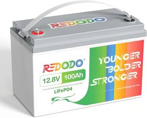  new goods Redodo 12V 100Ah Lynn acid iron lithium ion battery 1280Wh 10 year life span . discharge cycle 4000 times and more LiFePO4 BMS protection capacity enhancing sleeping area in the vehicle 