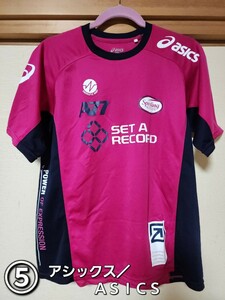 ★◆アシックス◆ＡＳＩＣＳ◆半袖◆Ｔシャツ◆ロゴ入り◆パープル×ブラック×ホワイト◆サイズ Ｏ／ＸＬ◆中古品◆★