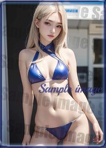 AB◇101円スタート◇金髪美女ビキニver[高解像度]◇A4写真用光沢紙◇2282◇グラビアイラストアートポスター◇制服ネクタイ