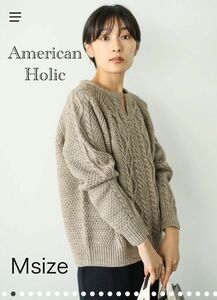 American Holic ローゲージキーネックケーブルニットプルオーバー