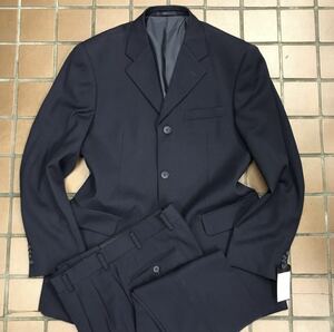 【特別価格】紳士服　背広　3つボタンスーツ/サイズL A6/サイドベンツ　台場仕立て　2タック/ブルーに近い紺/ウール100% 激安★高級
